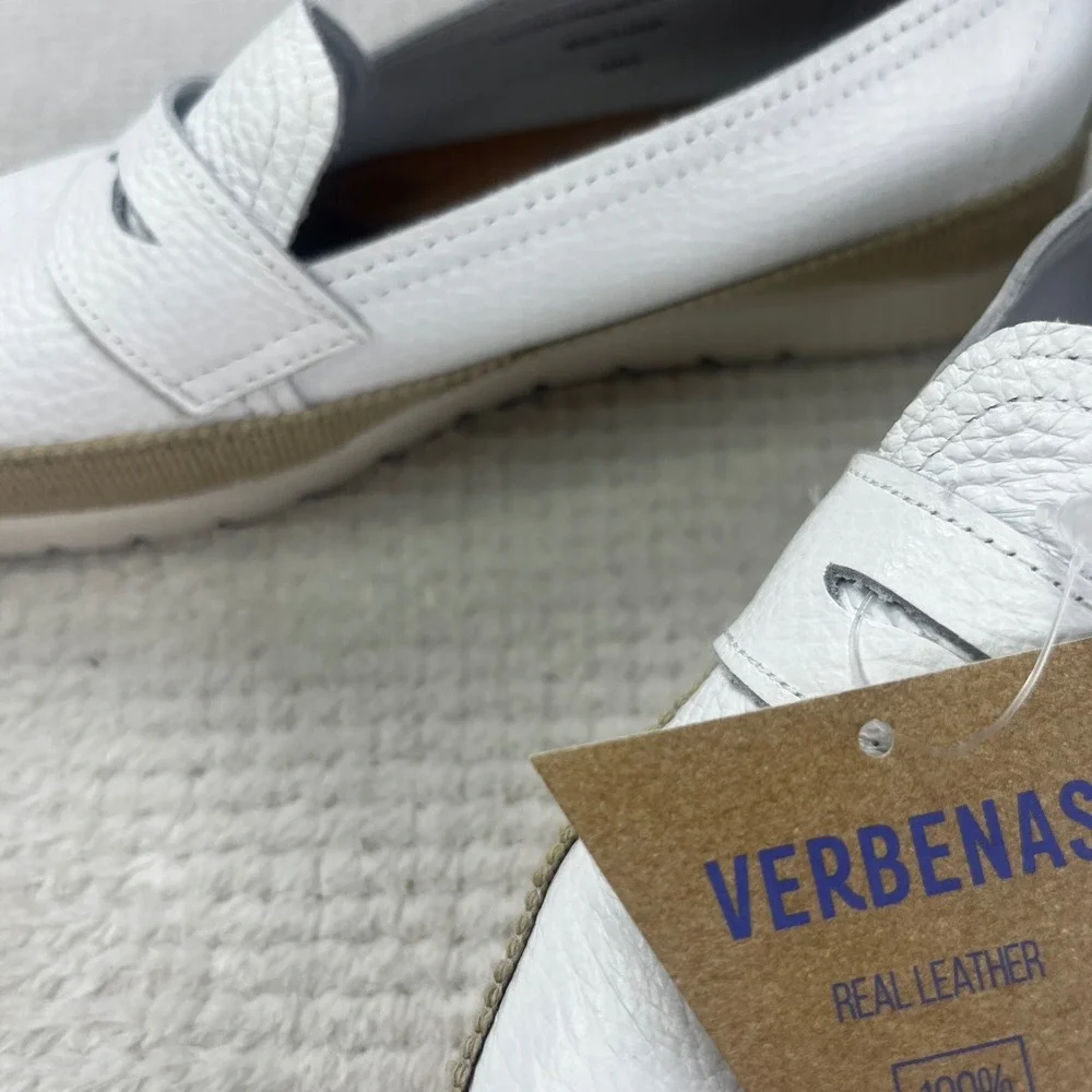 Verbenas White Pebbled Leather Penny Loafers Made in Spain Size 37/6.5-7 NEW